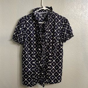 Tommy Hilfiger button up blue and white blouse